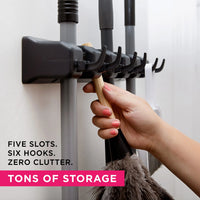 Wall Mounted Mop Holder 3/4/5 Position Multi-Functional Broom Hanger Shelf Home Kitchen Storage Black Magic Plastic Mop Holder